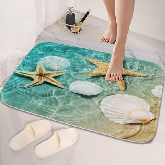 Bath Mat Coastal Ocean Waves Starfish Shell Indoor Outdoor Entrance Door Mat Non-Slip Bath Rug Bathmat Decor Small Area Rug Carpet Kitchen Door Mats Floor Mats Home Decor 24 x16 Inch