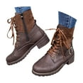 thumbnail image 3 of Bottes Mi-Mollet pour Femmes en Cuir Rétro avec Boucle et Lacets, Chaussures Décontractées pour l'Automne et l'Hiver, 3 of 9