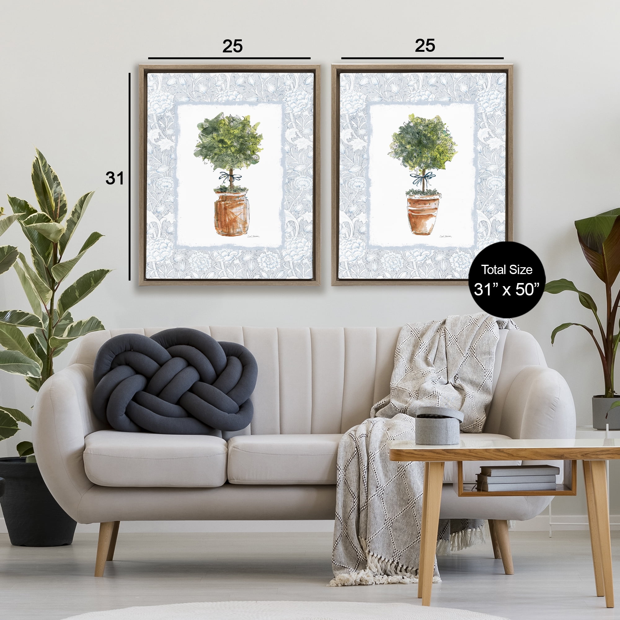 Stupell Industries Potted Topiary Plants 2 Piece Brown Framed Floater Canvas Set, design by Carol Robinson