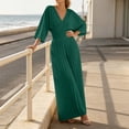 thumbnail image 4 of Edvintorg Women Jumpsuit Lightweight 3/4 Sleeve V Neck Casual Flowy Romper with Wide Leg Pant One Piece Womens Trendy Clothes S-2XL Green, 4 of 9