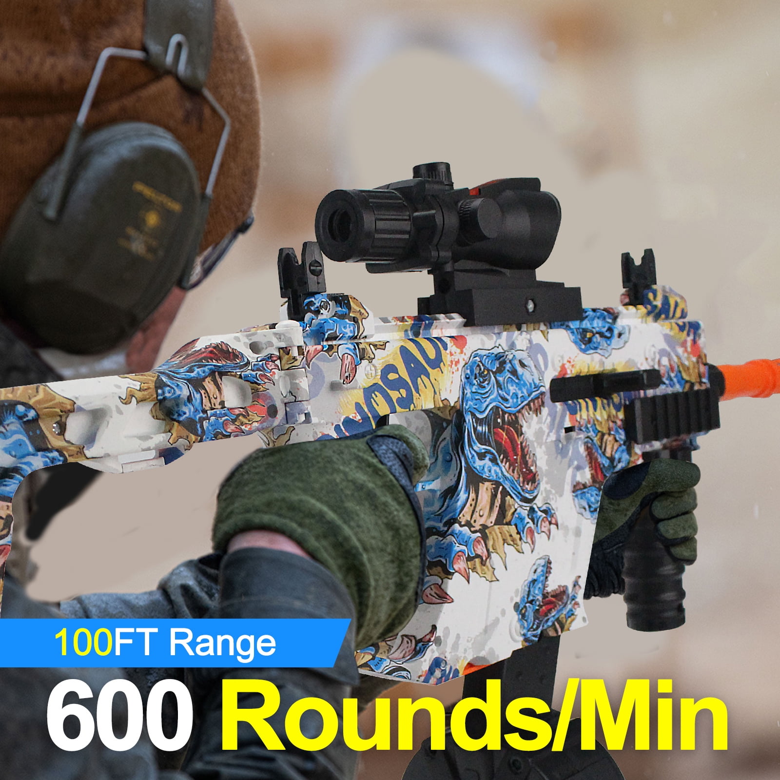 Gel Ball Blaster – Semi & Full Auto Splatter Blaster with Sight, Goggles, 600 Rounds/Min, 100FT Range for 14+ Years Old