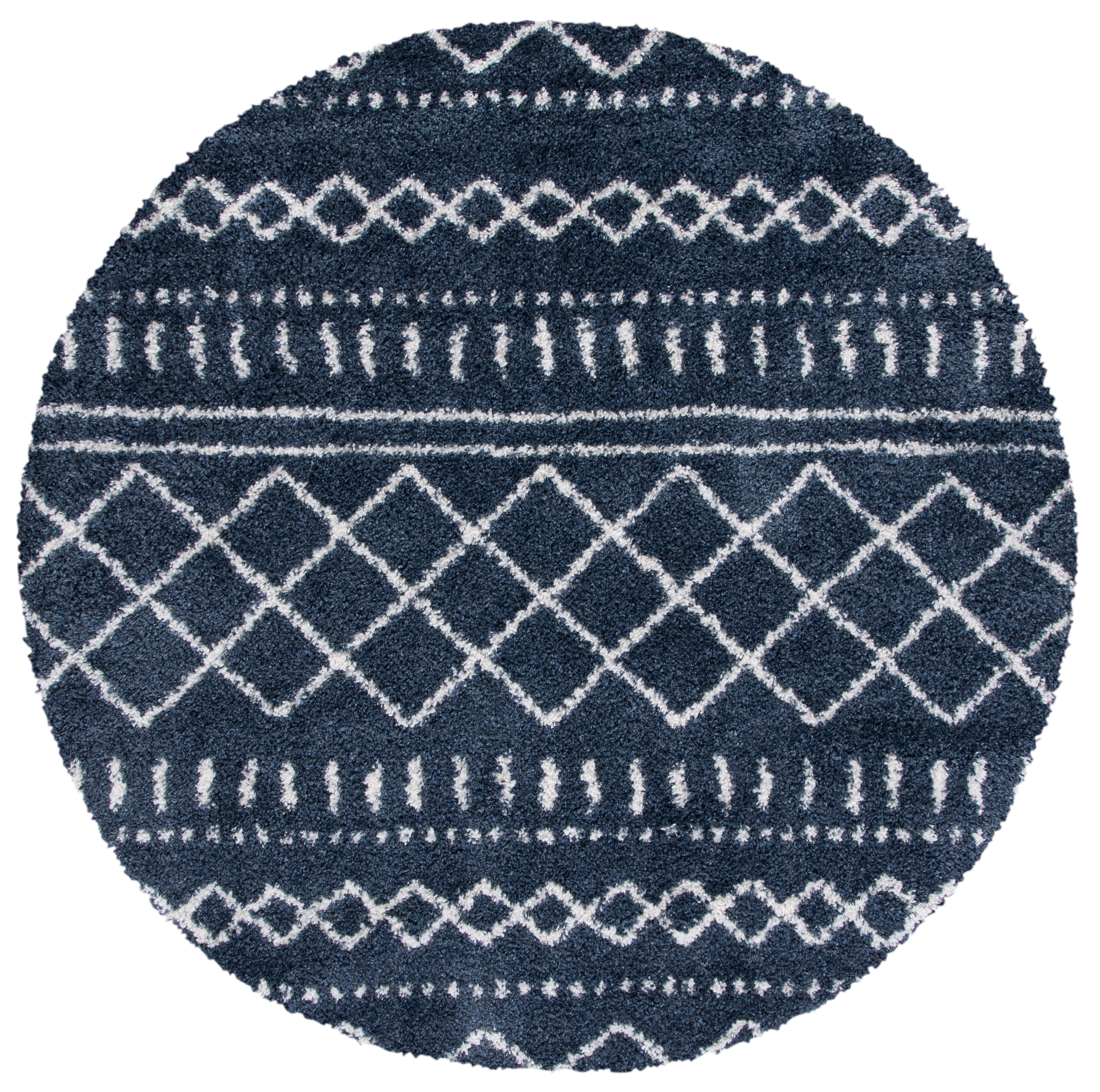 Safavieh Arizona Teagan Geometric Shag Area Rug, Slate Blue/Ivory, 8' x 8' Round