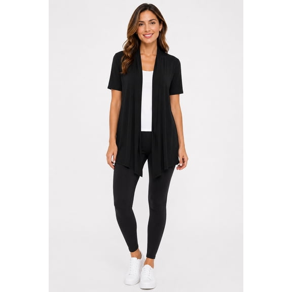Women's Casual Solid Short Sleeve Basic Open Draped Front Cardigan Office Wear