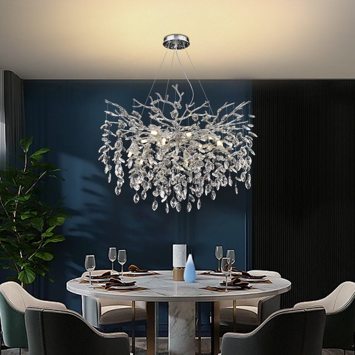 RRBEST Silver Luxury Tree Branch Chandelier,Modern Chandelier Crystal Light Fixture,Pendant Lamp for Living Rooms