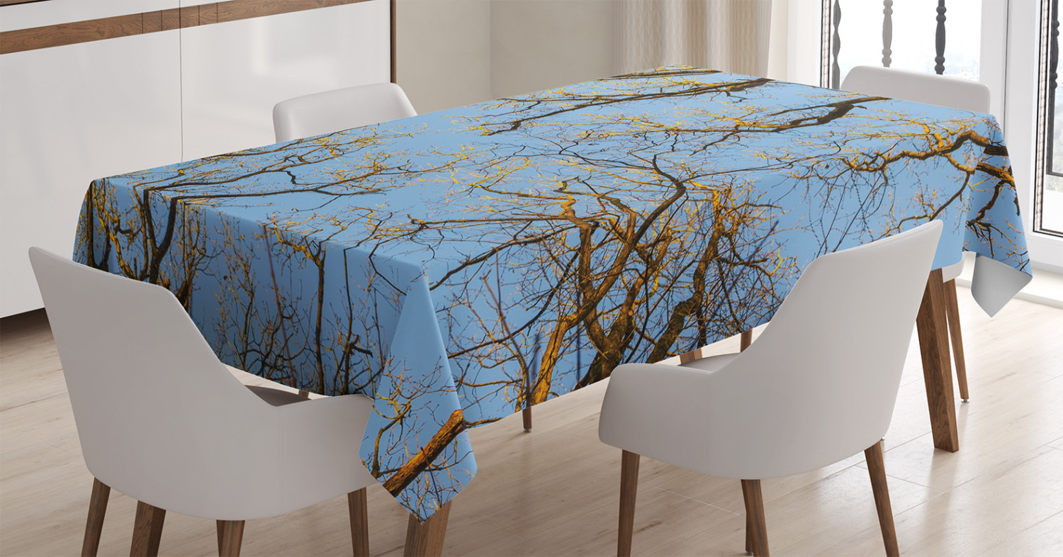 Forest Home Decor Tablecloth, Crown of Trees under Vibrant Sky Twig