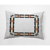 Simply Daisy, 14" x 20" Jodhpur Border Navy Blue and Taupe Decorative Geometric Outdoor Throw Pillow