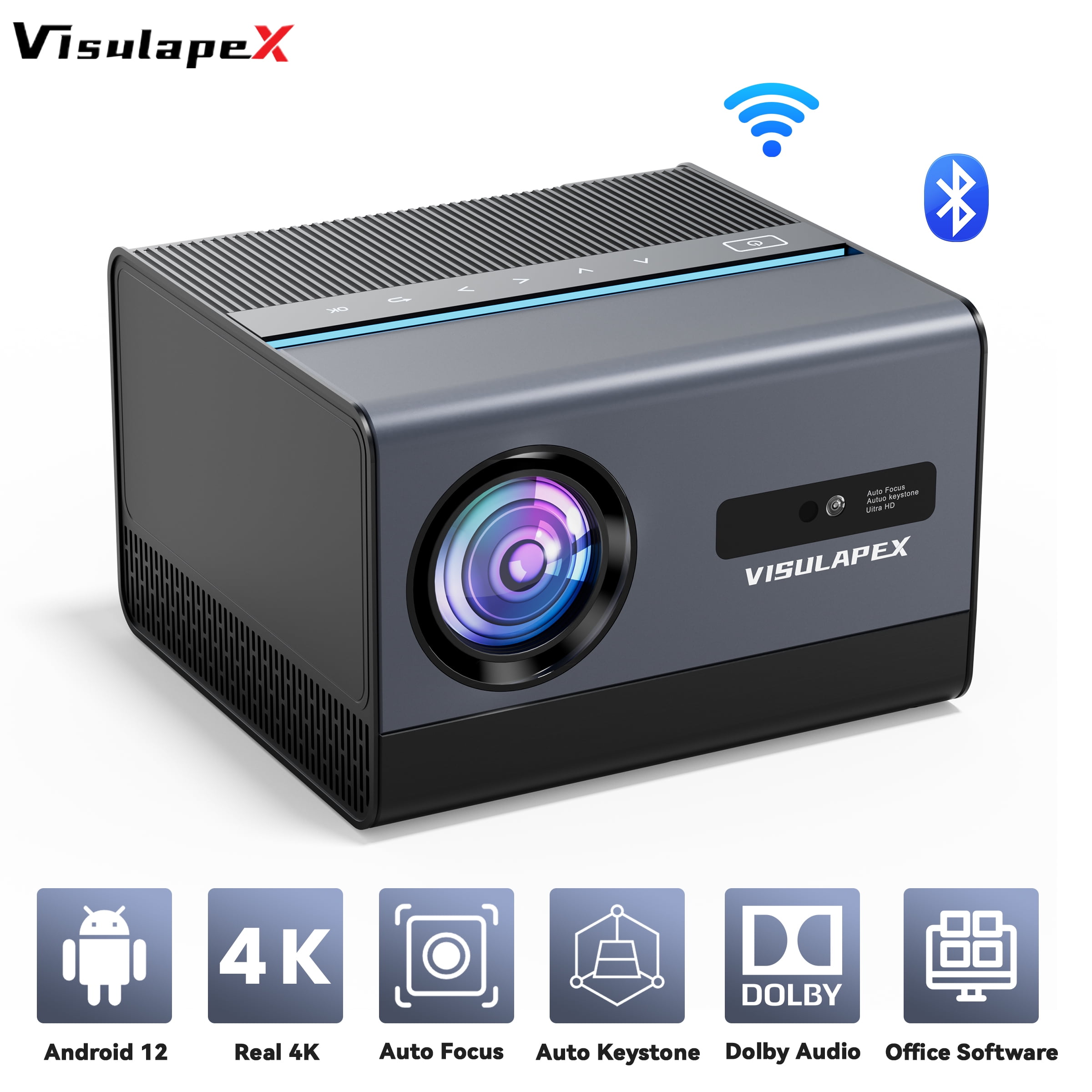 Visulapex U1001 Projector with WiFi 6 and Bluetooth 5.2 1080p, Black