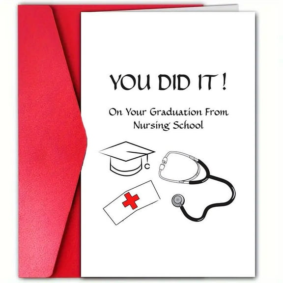 Graduation Card for Nursing School – "You Did It!" with Stethoscope and Graduation Cap Design – Envelope Included, Blank Inside – Perfect for Nursing Graduate Celebrations
