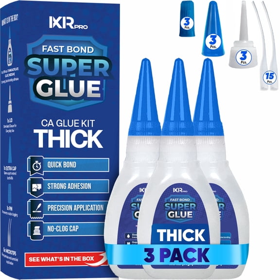 IXIRPRO CA Glue Thick Kit (3 Pack, 1.75 oz Each) – Thick Viscosity Cyanoacrylate Adhesive for Wood, Metal, Plastic, Crafts, and Gap Filling Repairs