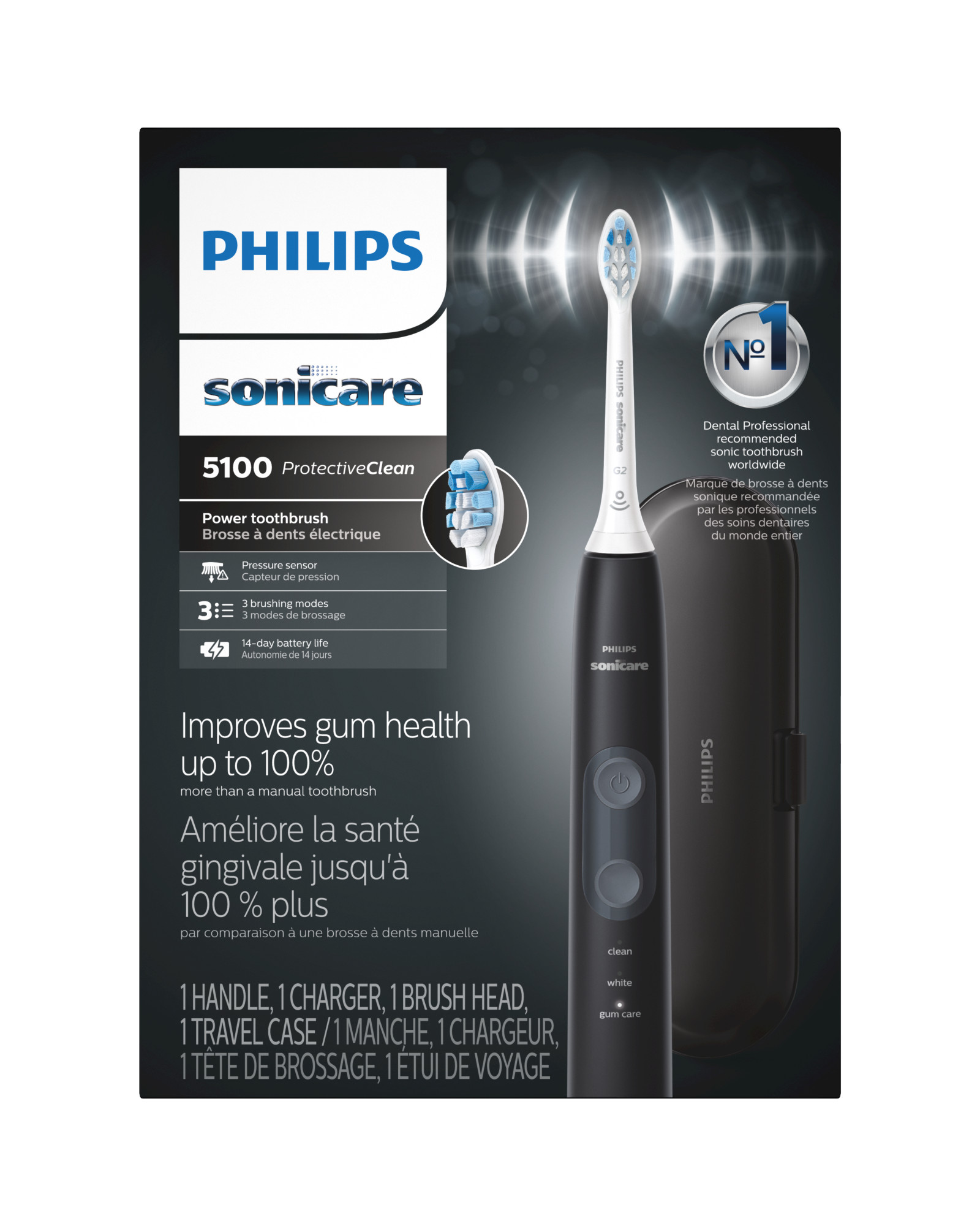 Philips Sonicare ProtectiveClean 5100 Rechargeable Electric Toothbrush, Black Hx6850/60 - image 4 of 5