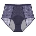 thumbnail image 2 of Tummy Control High Waist Period Panties for Women, Geometric Textured Menstrual Underwear with Extended Leak-Proof Gusset, Breathable Hygiene Briefs for Heavy Flow Blue L, 2 of 3
