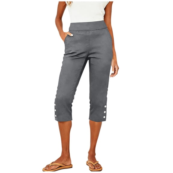 Sahpxhe Slim Fit Capri Pants for Women High Elastic Waist Straight Leg Capri Pants Casual Trendy Work, Office Pants with Pockets Dark Gray M