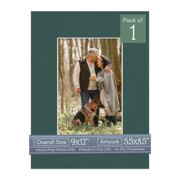 Forest Green Picture Frame Mat for 9x12 Frames - Fits 5.5x8.5 Photos - 1 Mat