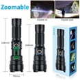 thumbnail image 3 of Linternas LED recargables de alto lumen, linternas tácticas superbrillantes de 90000 lúmenes, linterna impermeable con zoom Xhp70.2, 5 modos para acampar, hacer senderismo, al aire libre, emergencia, 3 of 8