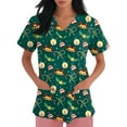 thumbnail image 4 of Resicozy Christmas Scrubs Tops for Women Funny Print Short Sleeve V Neck Cute Nurse Uniforms T Shirts with Pockets Dark Green S, 4 of 6