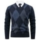 thumbnail image 2 of Blusas y camisas de manga larga con cuello en V para hombre, suéter de punto con cuello en V y manga larga con estampado a cuadros, jersey de poliéster para hombre, 2 of 4