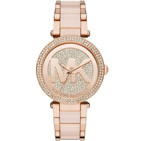Michael Kors Women's Parker Crystal Pave Logo Rose Gold Watch