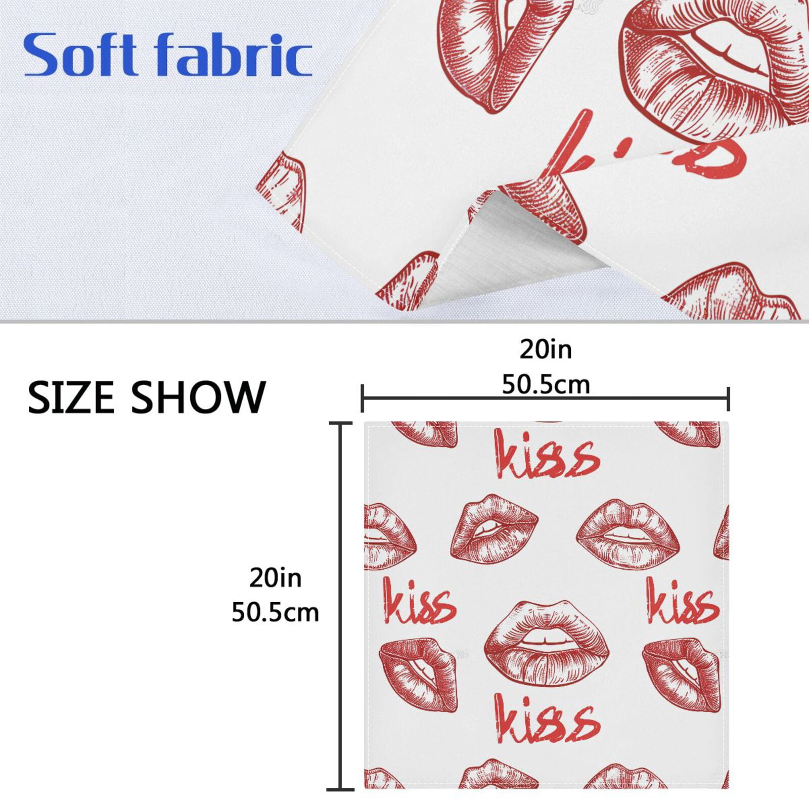 JSTEL Kiss Red Lips Cloth Napkins Set of 6, 20x20 Inch Washable and Reusable Napkin for Decoupage Dinner Party Everyday Use