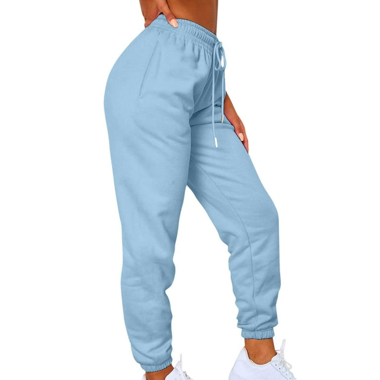 Dorkasm Women s Sweatpants Fleece Baggy Casual High Waisted Workout Athletic Cinch Bottom Comfy Fall Joggers Pants with Pocket Light Blue 3XL Walmart