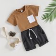 thumbnail image 2 of Fortune Baby Boy Summer Clothes Short Sleeve Color Block Pocket T-Shirt Elastic Waist Shorts 2Pcs Set, 2 of 9