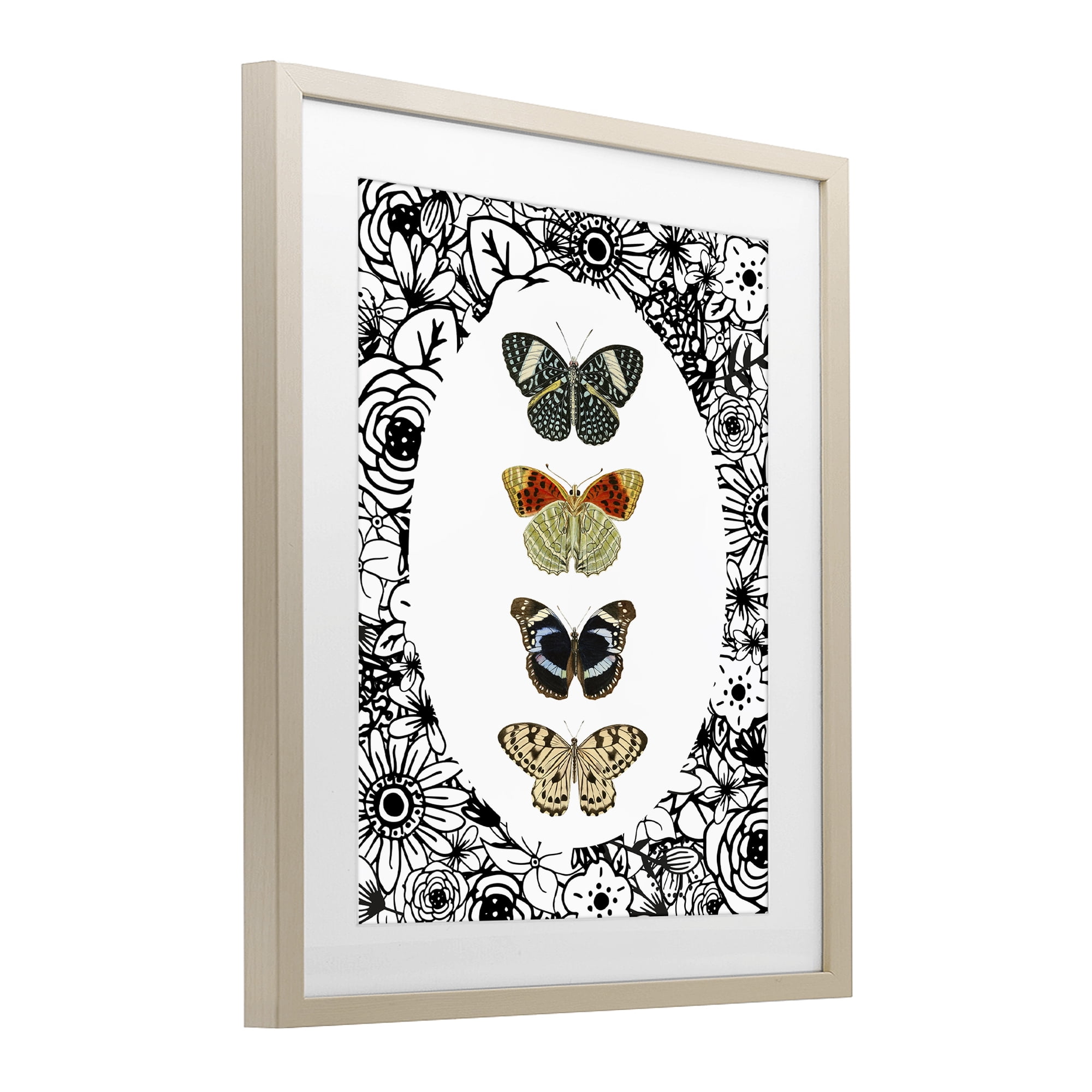 Stupell Industries Floral Butterfly Lineup Birch Framed Print Under Glass, design by Dan Meneely