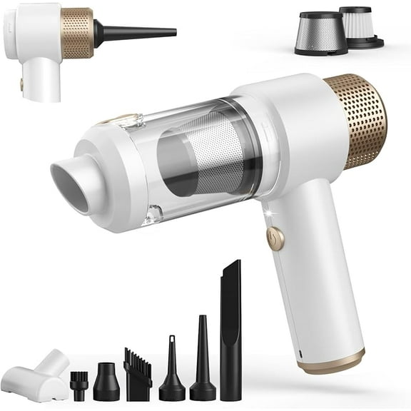 Car Vacuum Cleaner, 16000PA Mini Car Vacuum Cordless Powerful, 7 in 1 Portable Handheld Vacuum Cordless with LED Light, Dual Filters, One-Touch Empty for Pet Hair, Home, Office