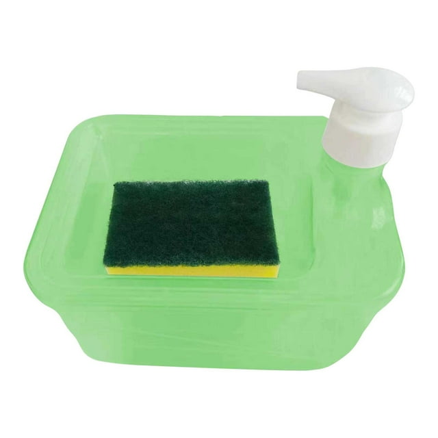 Xihbxyly Dispensador de Jabón, Diseño Ergonómico de Prensa, Combinación de Cepillo y Esponja, Elegante Caja de Almacenamiento Circular, Ideal para Lavar Platos, Limpiar Encimeras y Fregar Ollas, Acce