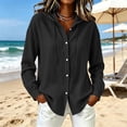 thumbnail image 4 of jobturf Button Down Sun Hoodie Women Cotton Linen Long Sleeve UV Protection Shirts Lightweight Hoodies Hiking Vacation Tops S-2XL, 4 of 9