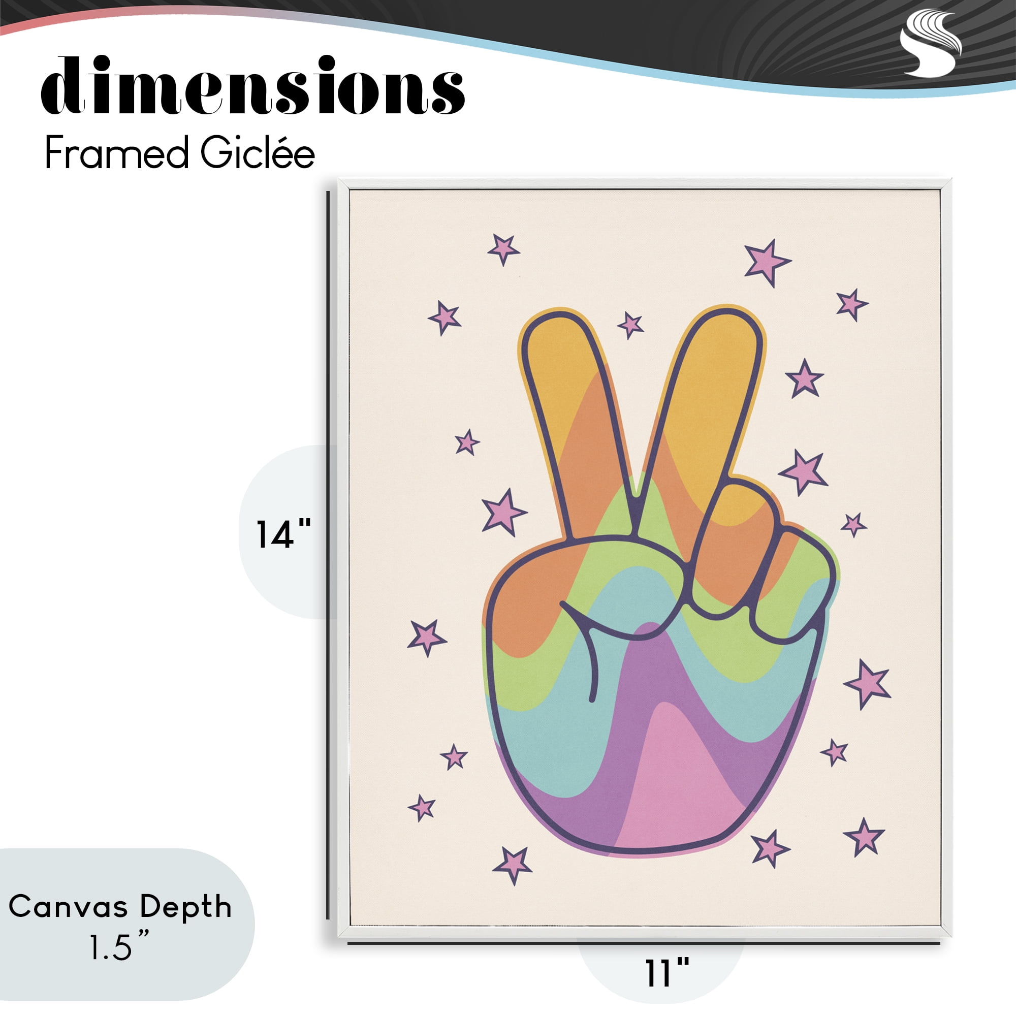 Stupell Industries Peace Sign Retro Rainbow White Framed Giclee Art, design by LSR Design Studio
