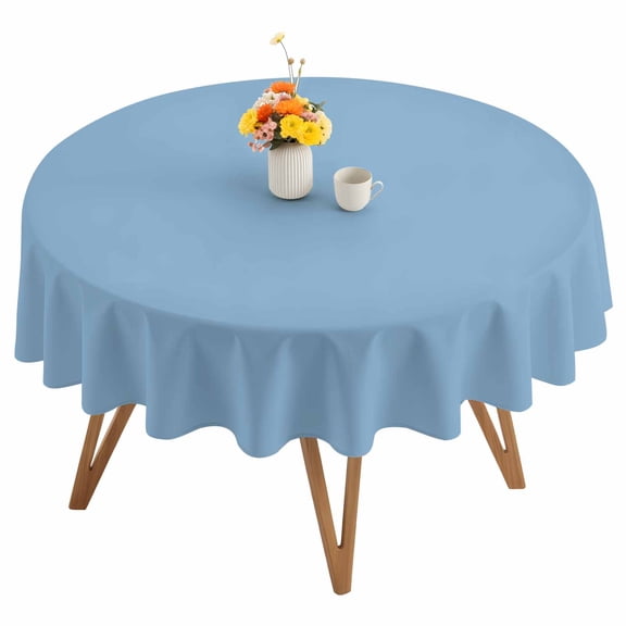 Dusty Blue Round Tablecloth 60 inches Solid Color Waterproof Oil-Proof Table Cloth Round Table Cover for Holiday Party Picnic Dinner Decor Indoor and Outdoor Use