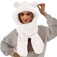thumbnail image 2 of Sales 2026 Winter Beanie Hat Scarf Gloves GIJNRIUIUA Under $8 Winter Cute Bear Ear Warm Hat Women Plush Earflap Hat Windproof Cap Hat with Ears and Hood Hat Scarf 2 in 1 Hooded Scarf for Women Beige, 2 of 6