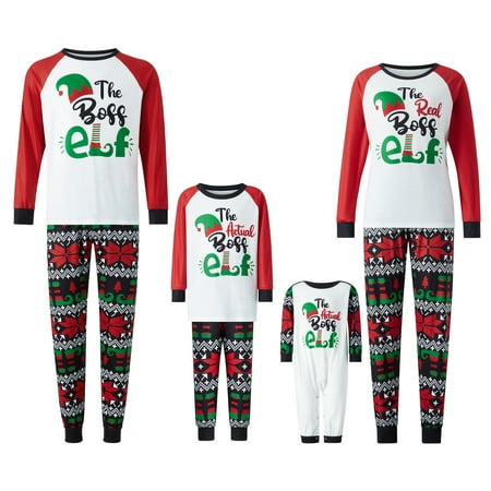 

wsevypo Matching Christmas Pajamas Set for Family Letter Elf Printed Pjs Holiday Sleepwear for Women Men Kids Boys Girls