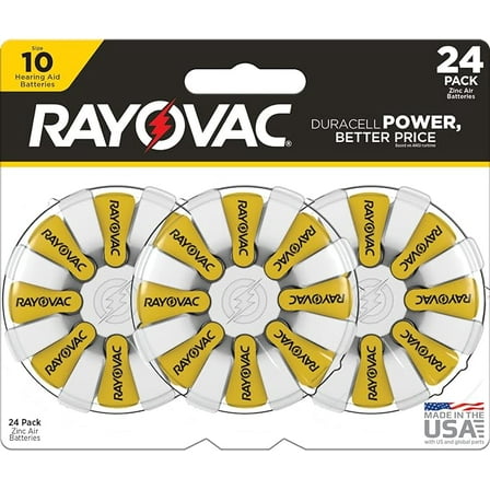Rayovac 1.45V Hearing Aid Batteries, Size 10, 24 Ea, 2 Pack