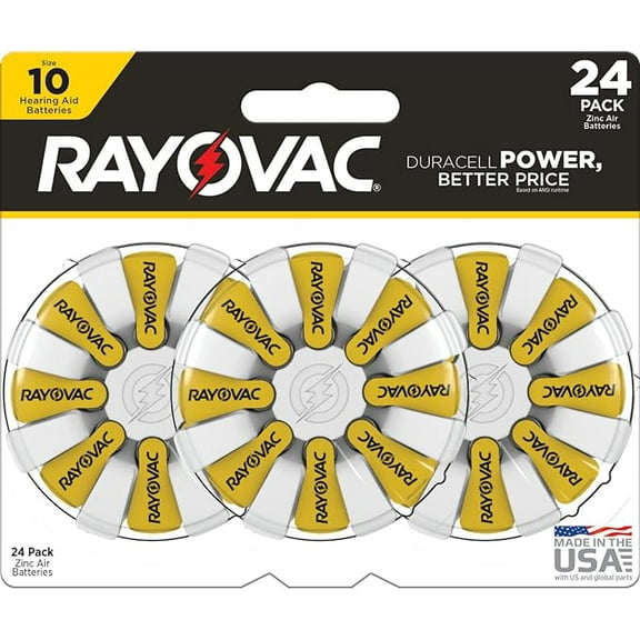 Rayovac 1.45V Hearing Aid Batteries, Size 10, 24 Ea, 2 Pack