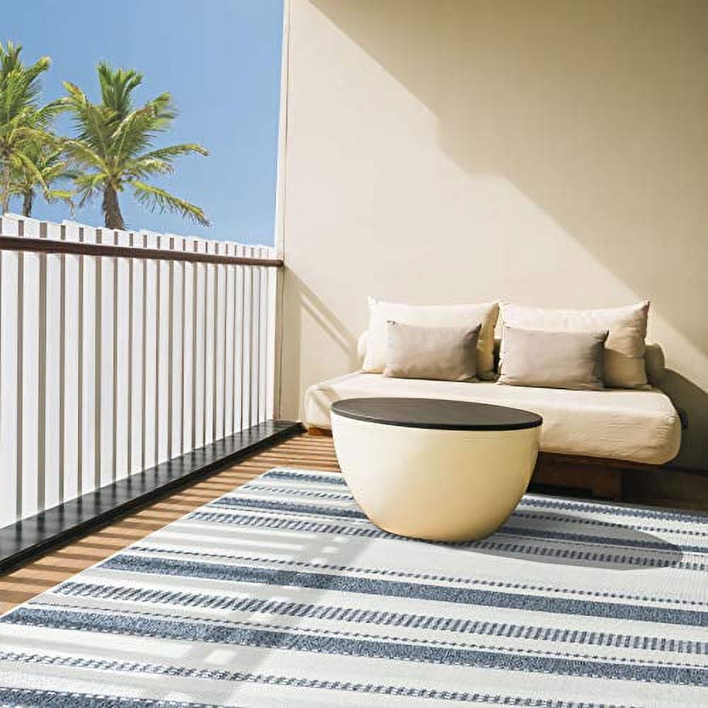 Home Dynamix Tripoli Mateo Modern Striped Indoor/Outdoor Area Rug, Dark Blue/Cream, 5'3"x7'3"
