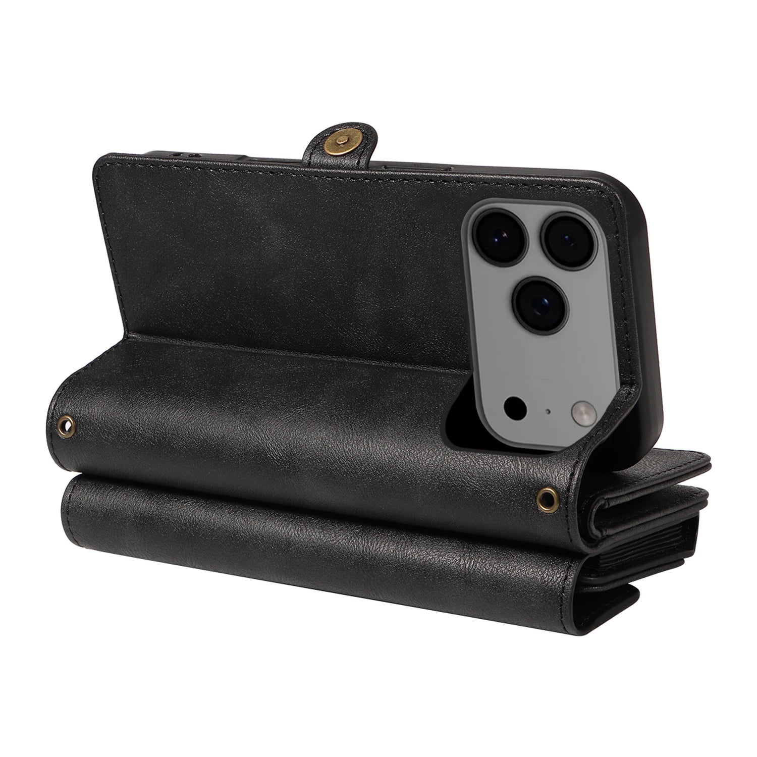 Dteck for iPhone 17 Pro Max Case Wallet with RFID Blocking Card Holder for WomenMen, PU Leather Magnetic Snap Flip Zipper Strap Crossbody Wallet Phone Case for iPhone 17 Pro Max 6.9",Black