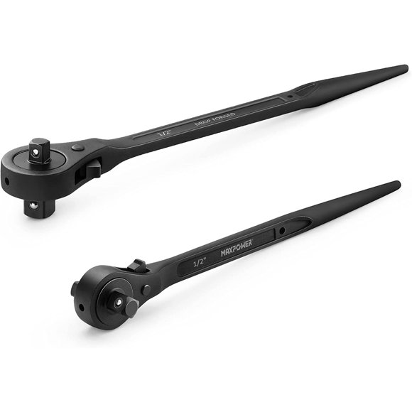 UTAH-2 PCS Dual Drive Head Ratchet Wrench, 1/2" x 3/4" Spud Ratchet 16 inch, 3/8" x 1/2" Scaffold Wrench 12 inch