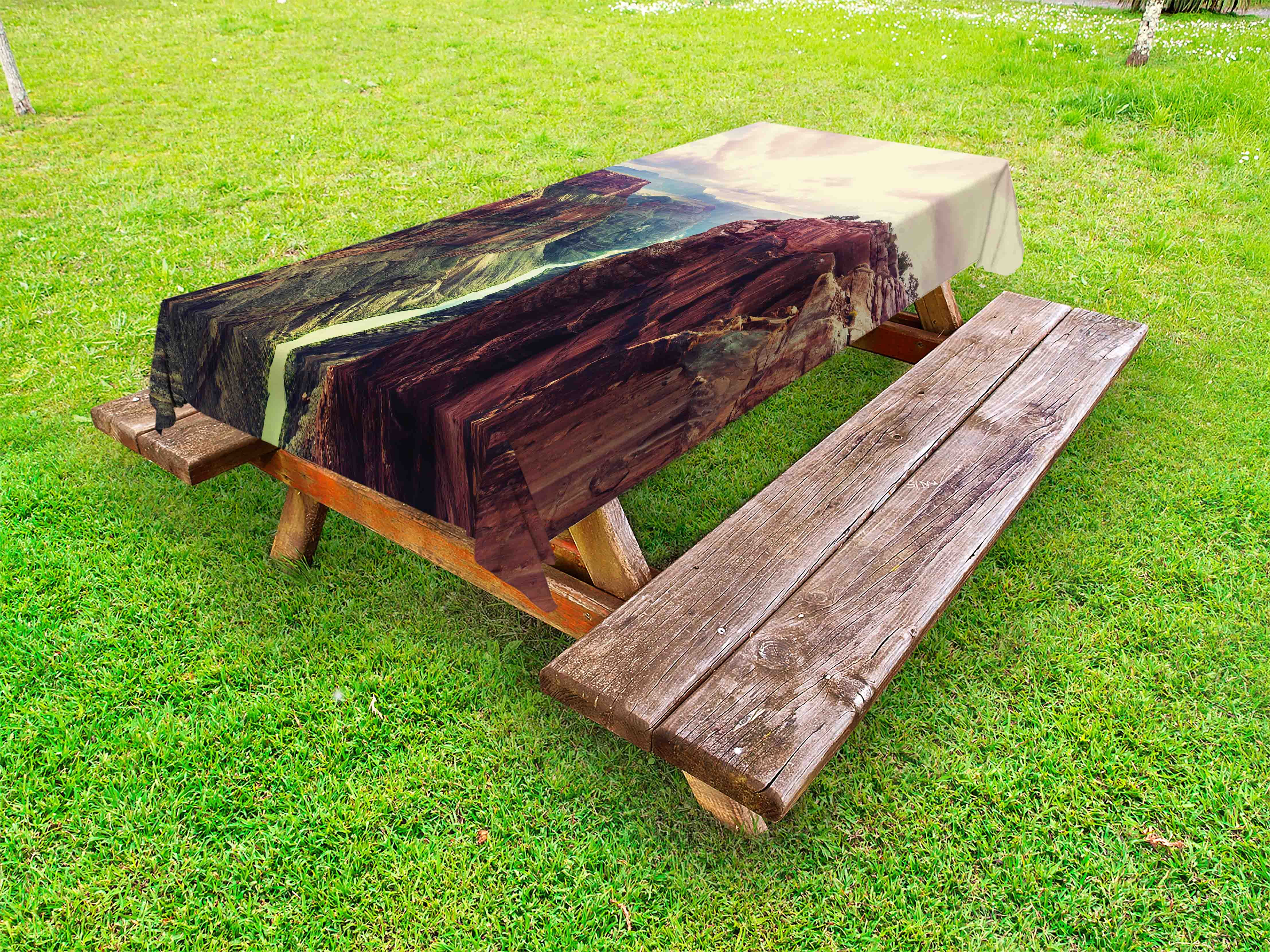 Canyon Outdoor Tablecloth, View of the Canyon with a Mystical Narrow Long River Line Primitive
