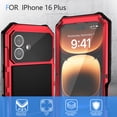 thumbnail image 6 of Compatiable with iPhone 16 Plus Case, 360 Full Body Cover with Kickstand Heavy Duty Shockproof [Tough Armour] Aluminum Alloy Metal Case with Silicone Built-in Screen Protector,Red, 6 of 8