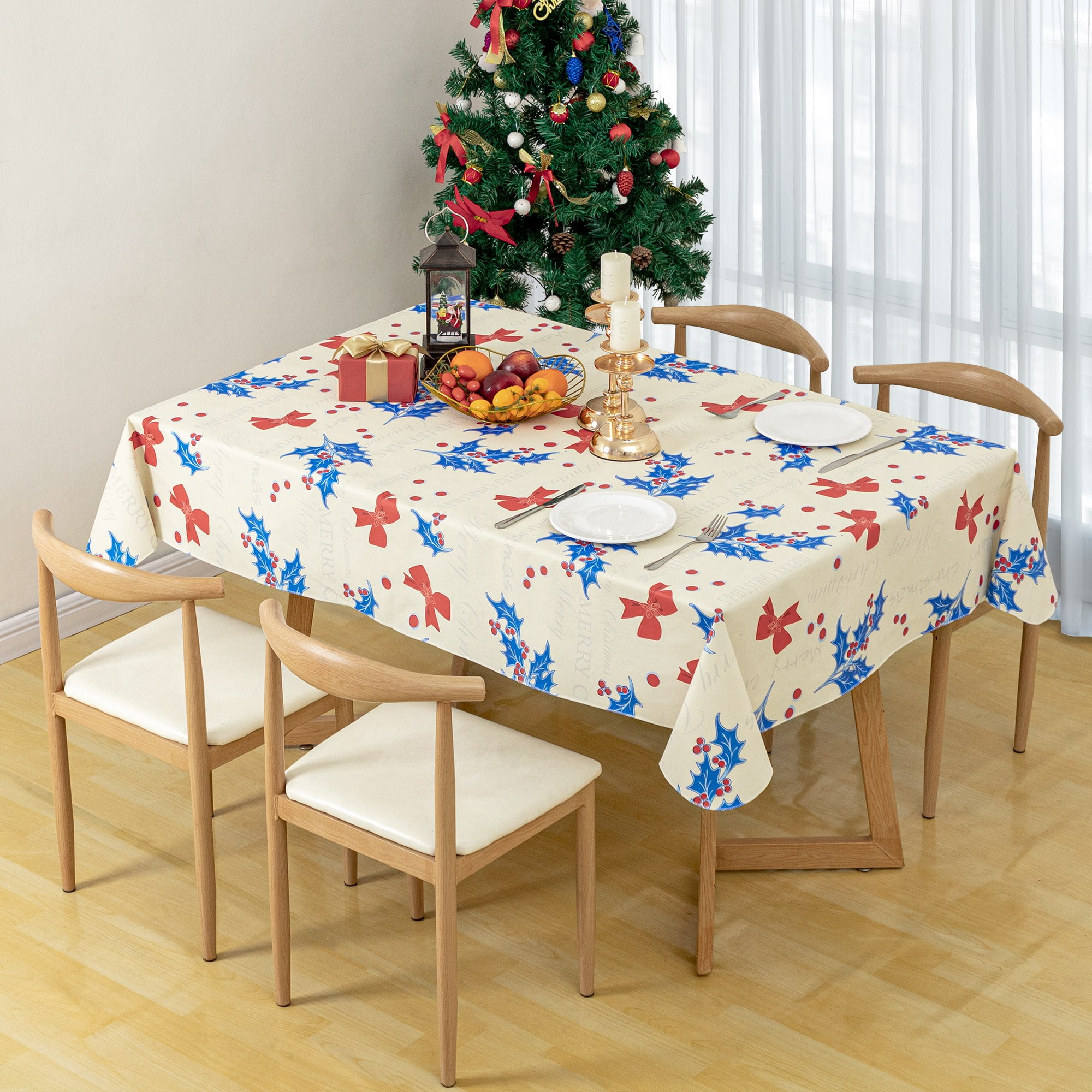 RAY STAR 52x70in Rectangle Vinyl Christmas Tablecloth 100% Waterproof Oil Proof PVC Xmas Decorative Table Cloth