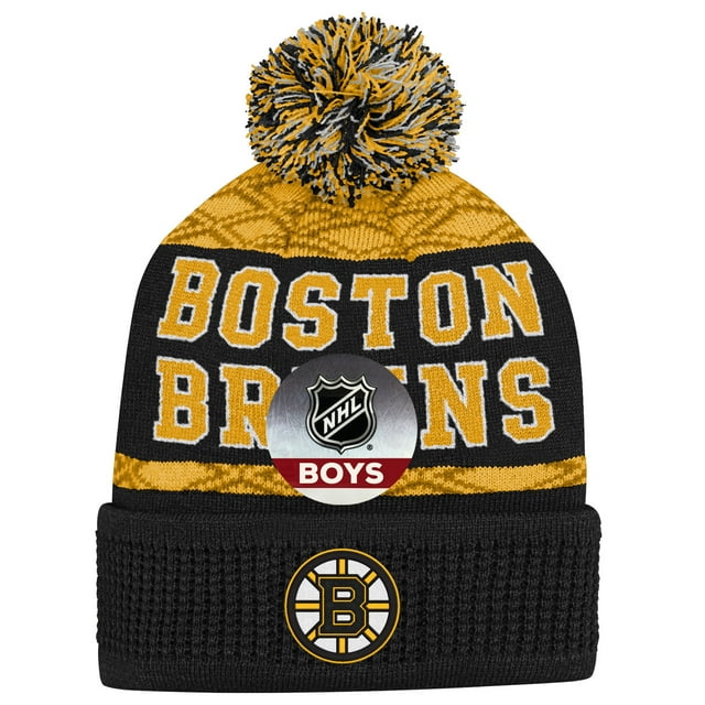Chapeau Tricoté à Revers pour Enfants Boston Bruins à Motif de Rondelle - Taille Garçons
