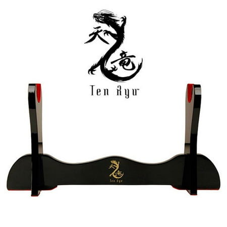 Single Sword Stand - Ten Ryu Deluxe Wood SINGLE Sword Table Stand w/ Padded Red Velve