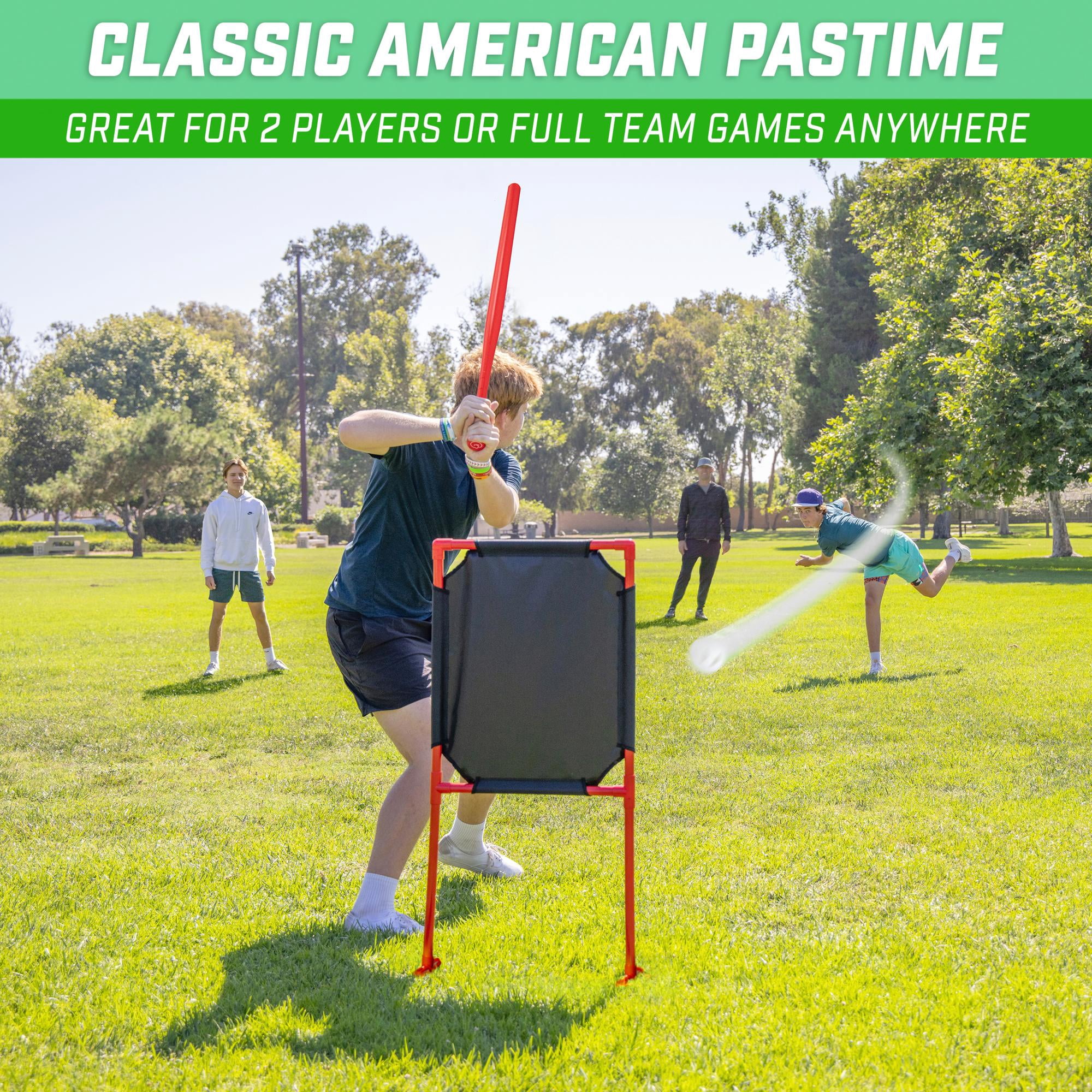 GoSports LotBall AIR Backyard Baseball Bat, Ball and Strike Zone Set - Plastic Baseball Game for Kids