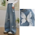 thumbnail image 4 of Girl's Rhinestone Sparkly Baggy Jeans Elastic Waist Straight Leg Denim Pants 5-15 Years, 4 of 7