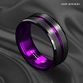 8/6mm Black Tungsten Carbide Thin Purple Line Wedding Band Ring Men
