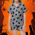 thumbnail image 2 of Utlike Girls Halloween Pajamas Set Hallomas Pyjamas Set Cute Pumpkin Bat Print Short Sleeve Shorts Sleepwear Striped Design For Kids Casual Comfort Fit Homewear For Girl Size 10 Years-11 Years, 2 of 4