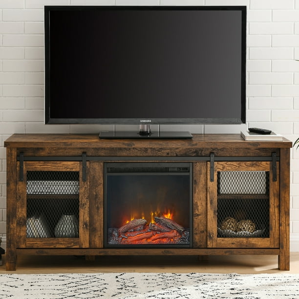 58" Electric Fireplace Heater TV Stand for 65" TVs, Wood Fake Fireplace