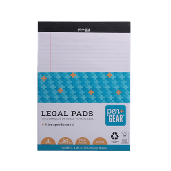 Pen + Gear Perforated Legal Pad, 8.5" x 11", White Color Paper, 50 Sheets Each, 3 Pack