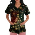 thumbnail image 4 of WonderWiz Christmas Scrub Tops Women Plus Size Nursing Uniforms V-Neck Short Sleeve Fun Printed Scrubs Top with Pockets Dark Green XXL, 4 of 4