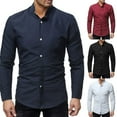 thumbnail image 1 of Business Men Solid Color Stand Collar Button Down Long Sleeve Slim Fit  Shirt, 1 of 8